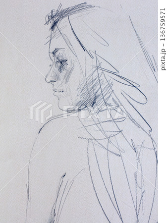 female portrait, pencil drawing illustration, sketch female portrait, pencil drawing illustration, sketch 136759571