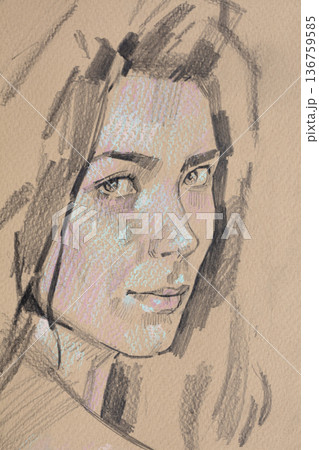 female portrait, pencil drawing illustration, sketch 136759585