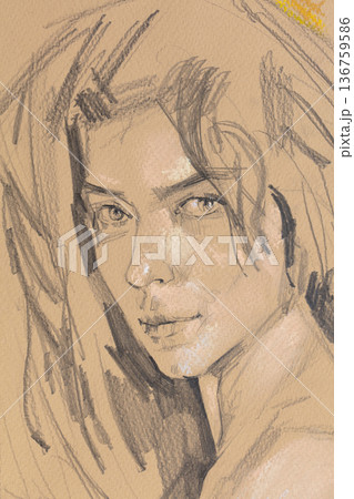female portrait, pencil drawing illustration, sketch 136759586