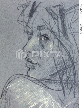female portrait, pencil drawing illustration, sketch female portrait, pencil drawing illustration, sketch 136759587
