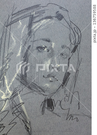 female portrait, pencil drawing illustration, sketch female portrait, pencil drawing illustration, sketch 136759588