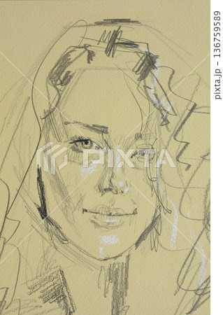 female portrait, pencil drawing illustration, sketch female portrait, pencil drawing illustration, sketch 136759589