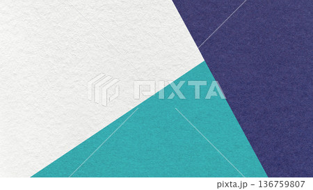 Geometric triangular white, turquoise, dark blue textured paper background with copy space for banner, template 136759807