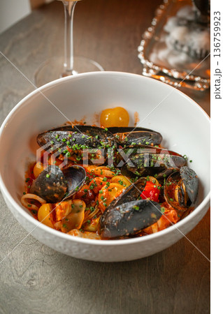 Mediterranean seafood stew with vegetables Mediterranean seafood stew with vegetables 136759923