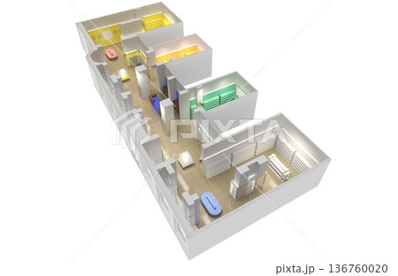 commercial premises, shop, interior visualization, 3D illustration 136760020
