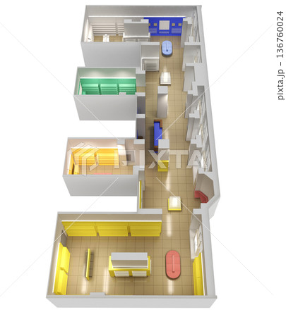 commercial premises, shop, interior visualization, 3D illustration 136760024