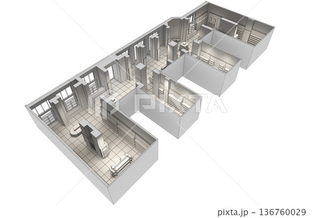 commercial premises, shop, interior visualization, 3D illustration 136760029