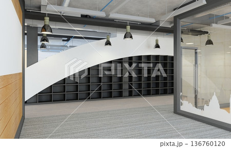 visualization of a large empty interior, 3D illustration visualization of a large empty interior, 3D illustration 136760120