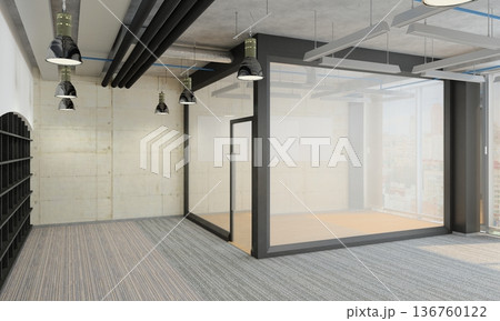 visualization of a large empty interior, 3D illustration 136760122