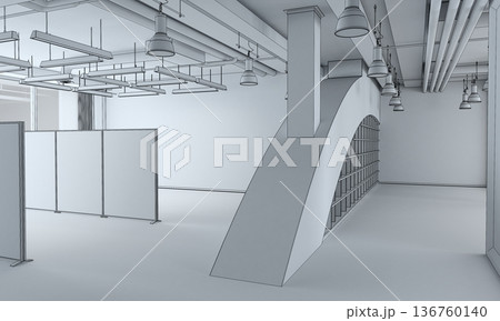 visualization of a large empty interior, 3D illustration 136760140