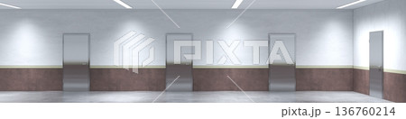 long corridor with doors, interior visualization, 3D illustration 136760214