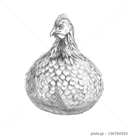 Adorable pencil sketch of a chicken. Isolated illustration for farm branding, organic food packaging, rustic design, and children's book illustrations. Adorable pencil sketch of a chicken. Isolated illustration for farm branding, organic food packaging, rustic design, and children's book illustrations. 136760503