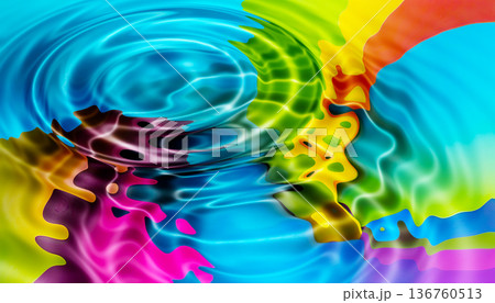Bright abstract colorful liquid background, circles from a drop on multicolor water 136760513