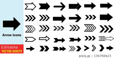 Arrow icons collection for navigation and direction indicators Arrow icons collection for navigation and direction indicators 136760623