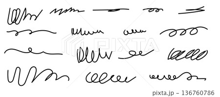 Scribble pen scratches set. Doodle pencil stroke, hand drawn underline marks Scribble pen scratches set. Doodle pencil stroke, hand drawn underline marks 136760786