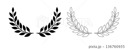 Laurel wreath icon, award symbol with leaf and branch in a circle 136760935