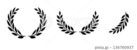 Laurel wreath icon, award symbol with leaf and branch in a circle 136760937
