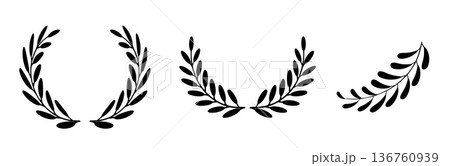 Laurel wreath icon, award symbol with leaf and branch in a circle 136760939