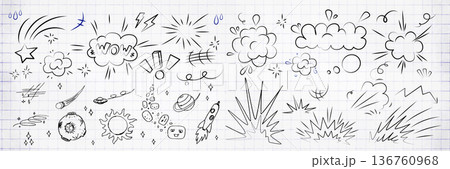 Cartoon line effects icon set. Manga speed elements, movement, burst, sketched motion 136760968