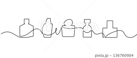 Continuous line perfume bottle. Hand drawn eau de toilette fragrance spray Continuous line perfume bottle. Hand drawn eau de toilette fragrance spray 136760984