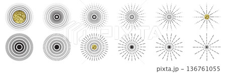 Line sun ray set. Star burst icon, sunburst radial shapes collection 136761055
