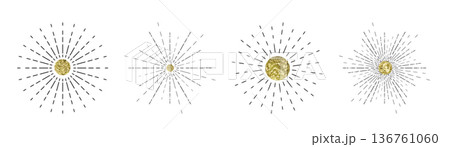 Line sun ray set. Star burst icon, sunburst radial shapes collection 136761060