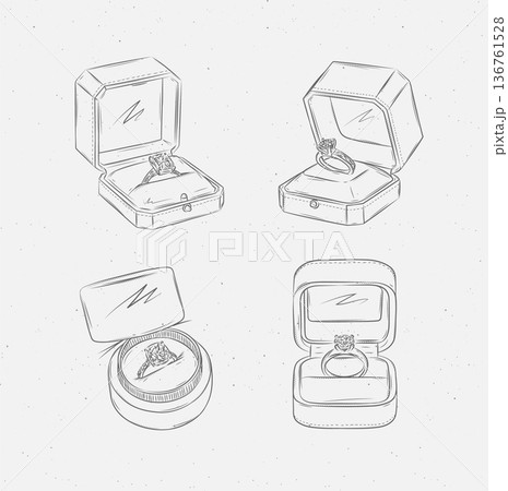 Jewelry velvet box with ring diamond in graphic style Jewelry velvet box with ring diamond in graphic style 136761528