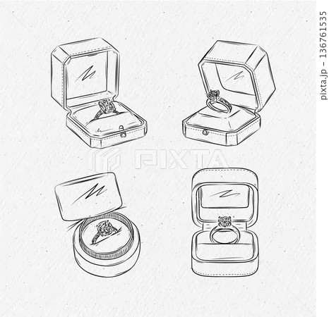 Jewelry velvet box with ring diamond in graphic style 136761535