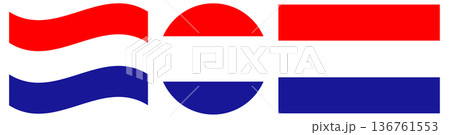 Set of civil flags of Croatia. Waving civil flag of Croatia isolated. Circle civil flag of Croatia isolated in round shape. Set of civil flags of Croatia. Waving civil flag of Croatia isolated. Circle civil flag of Croatia isolated in round shape. 136761553
