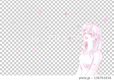 笑顔の女性と桜吹雪 136761658