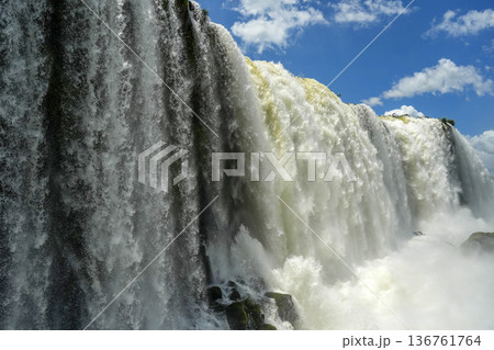 Brazilian side bottom view of Iguazu falls waterfalls Scenic destination 136761764