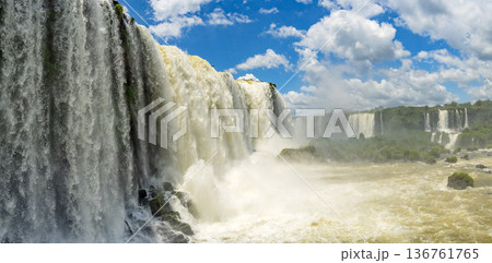 Brazilian side bottom view of Iguazu falls waterfalls Scenic destination Brazilian side bottom view of Iguazu falls waterfalls Scenic destination 136761765