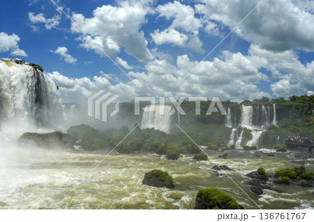 Brazilian side bottom view of Iguazu falls waterfalls Scenic destination Brazilian side bottom view of Iguazu falls waterfalls Scenic destination 136761767