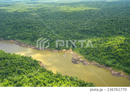 river Aerial view Iguazu falls waterfalls Scenic destination panorama from helicopter tour river Aerial view Iguazu falls waterfalls Scenic destination panorama from helicopter tour 136761770