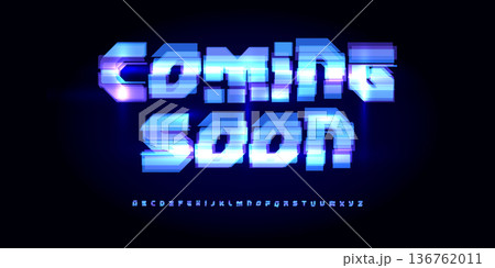 Coming Soon Banner for Digital Conference, Techno Product Launch, Digital Transformation Business Open. Futuristic Glitch Alphabet Logo Font. Video Game Abstract Typography. Vector Illustration Coming Soon Banner for Digital Conference, Techno Product Launch, Digital Transformation Business Open. Futuristic Glitch Alphabet Logo Font. Video Game Abstract Typography. Vector Illustration 136762011