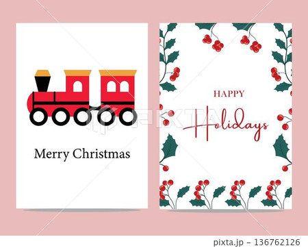 christmas greeting cards with train and holly decoration on pink background perfect for holiday wishes christmas greeting cards with train and holly decoration on pink background perfect for holiday wishes 136762126