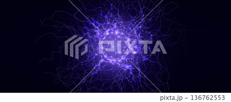 Energy Light Ring Neon Circle Net Web. Magic Portal Hole, Thunder Light Round Lightnin, Lightning Ball. Blue Purple Hole Light, Static Current Effect Background. Vector Illustration 136762553