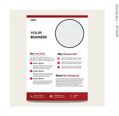 Business corporate service brochure template design for company profile presentation with red and white layout and placeholder text isolated on transparent background 136762592