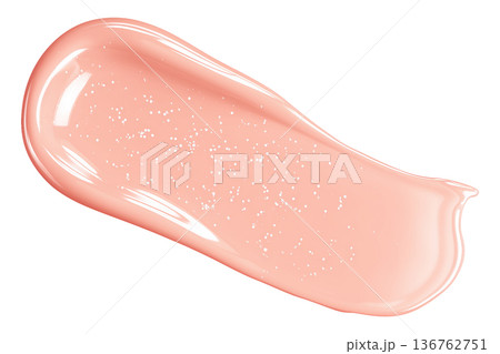 Peach cosmetic smear lip gloss with sparkles isolated on white background, concept of beauty skincare 136762751