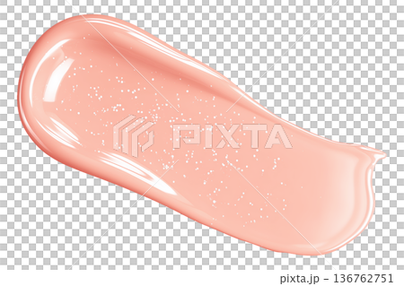 Peach cosmetic smear lip gloss with sparkles isolated on white background, concept of beauty skincare 136762751