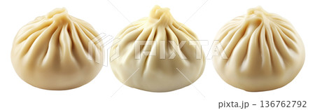 Steamed dumpling Xiao Long Bao with pleated top isolated on white background, concept of Asian traditional cuisine 136762792
