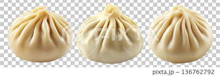 Steamed dumpling Xiao Long Bao with pleated top isolated on white background, concept of Asian traditional cuisine 136762792