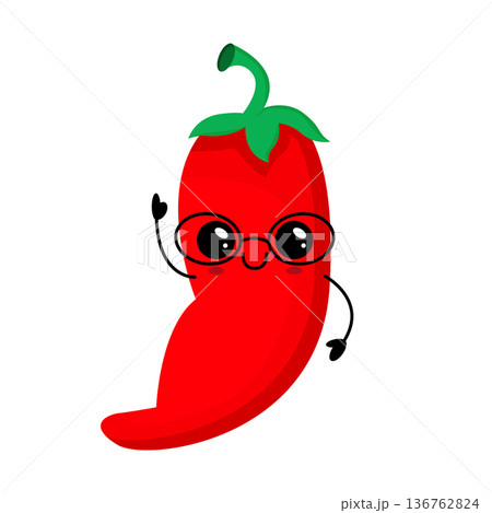 Red spicy kawaii pepper in glasses. Red spicy kawaii pepper in glasses. 136762824