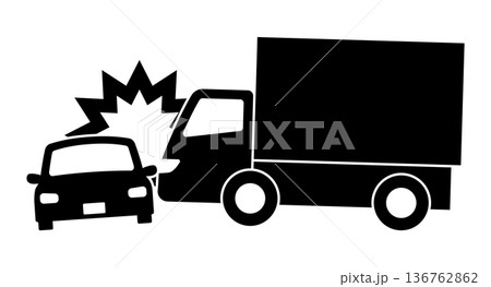 トラックと車の追突事故のシルエット トラックと車の追突事故のシルエット 136762862