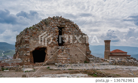 Ayasuluk Hill Castle ruins under cloudy sky, Selcuk, Turkey Ayasuluk Hill Castle ruins under cloudy sky, Selcuk, Turkey 136762961