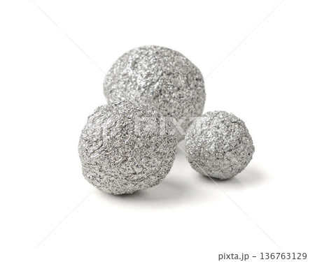 Aluminum Foil Ball Isolated, Wrinkled Aluminium Sphere, Crumpled Tin Material, Abstract Tinfoil Object Aluminum Foil Ball Isolated, Wrinkled Aluminium Sphere, Crumpled Tin Material, Abstract Tinfoil Object 136763129