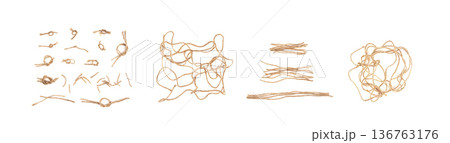 String piece isolated, jute rope fragment, part of packaging cord knots, eco-friendly natural rope 136763176