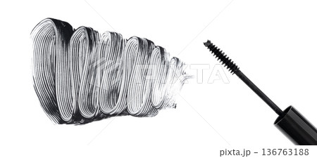 Mascara brush stroke isolated. Black eyelash makeup smudge Mascara brush stroke isolated. Black eyelash makeup smudge 136763188