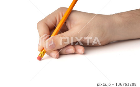 Eraser on paper. Erasing what was written, deleting an error, correcting mistake Eraser on paper. Erasing what was written, deleting an error, correcting mistake 136763289