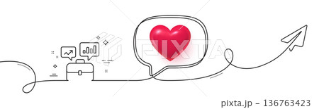 Business portfolio with Growth charts line icon. Continuous line with share plane. Job Interview sign. 3d heart in speech bubble. Business portfolio single line ribbon. Loop curve pattern. Vector Business portfolio with Growth charts line icon. Continuous line with share plane. Job Interview sign. 3d heart in speech bubble. Business portfolio single line ribbon. Loop curve pattern. Vector 136763423